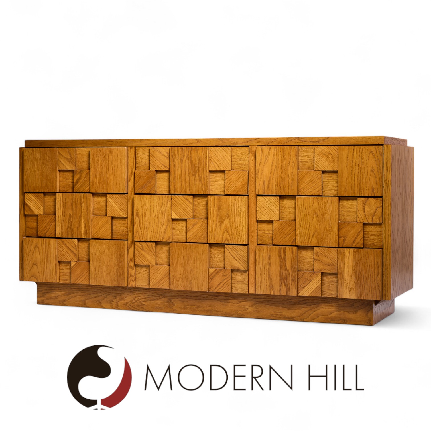 Lane Stacatto Brutalist Mid Century Oak Lowboy Dresser