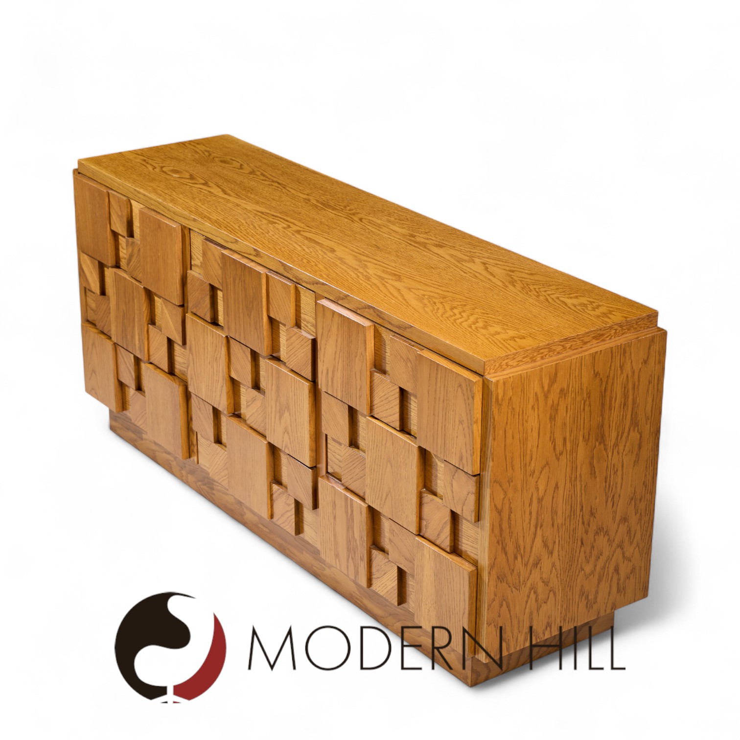 Lane Stacatto Brutalist Mid Century Oak Lowboy Dresser