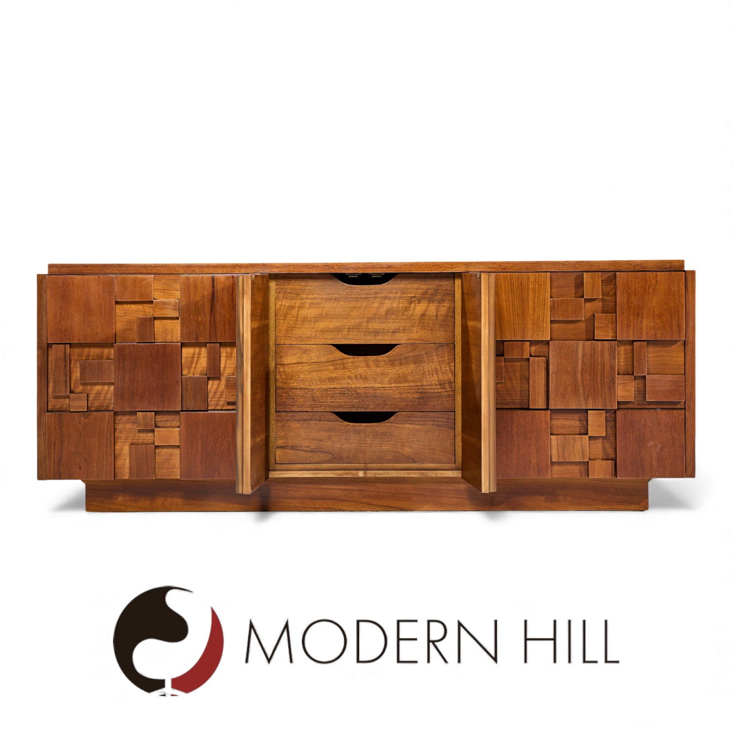 Lane Staccato Mid Century Brutalist Walnut Lowboy Dresser