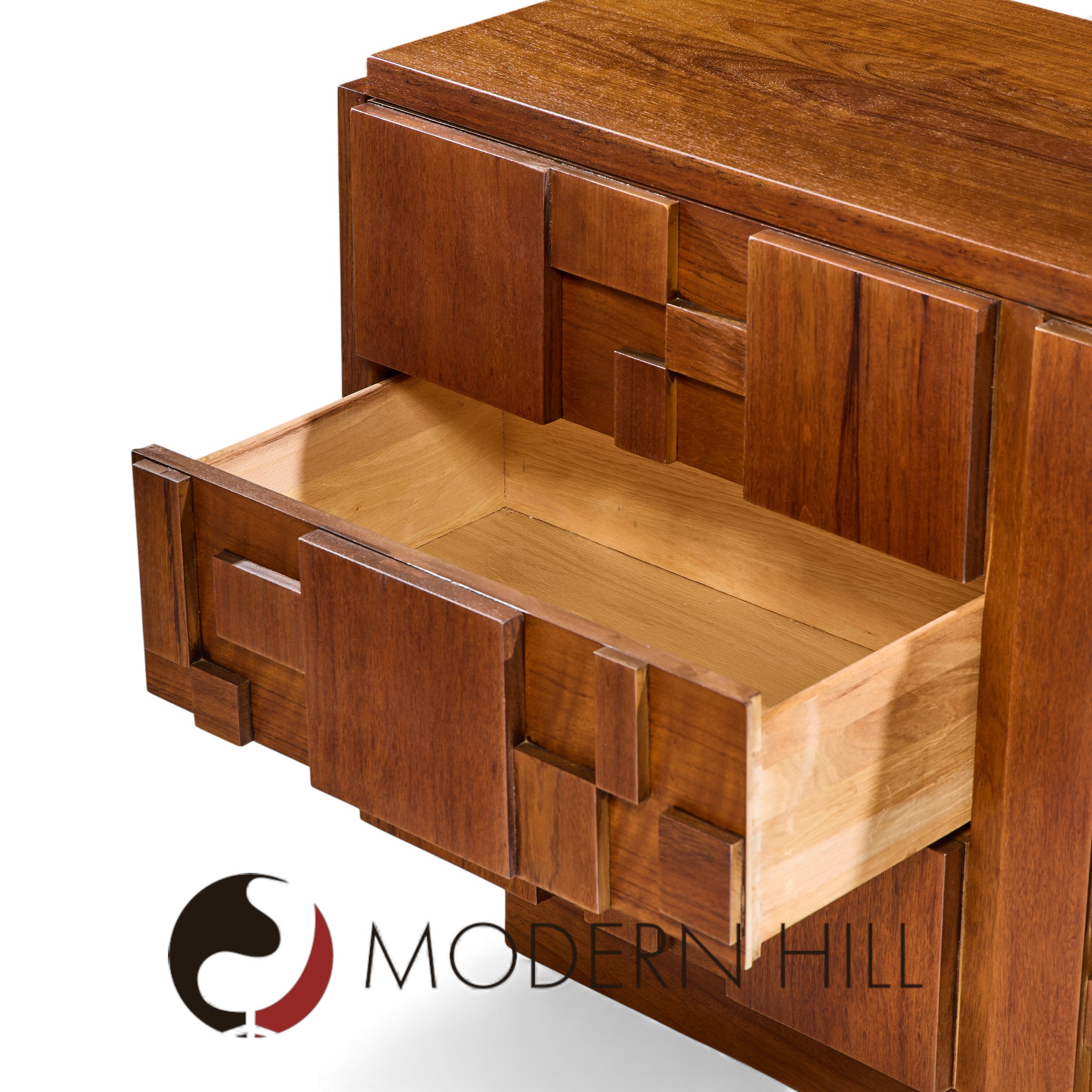 Lane Staccato Mid Century Brutalist Walnut Lowboy Dresser