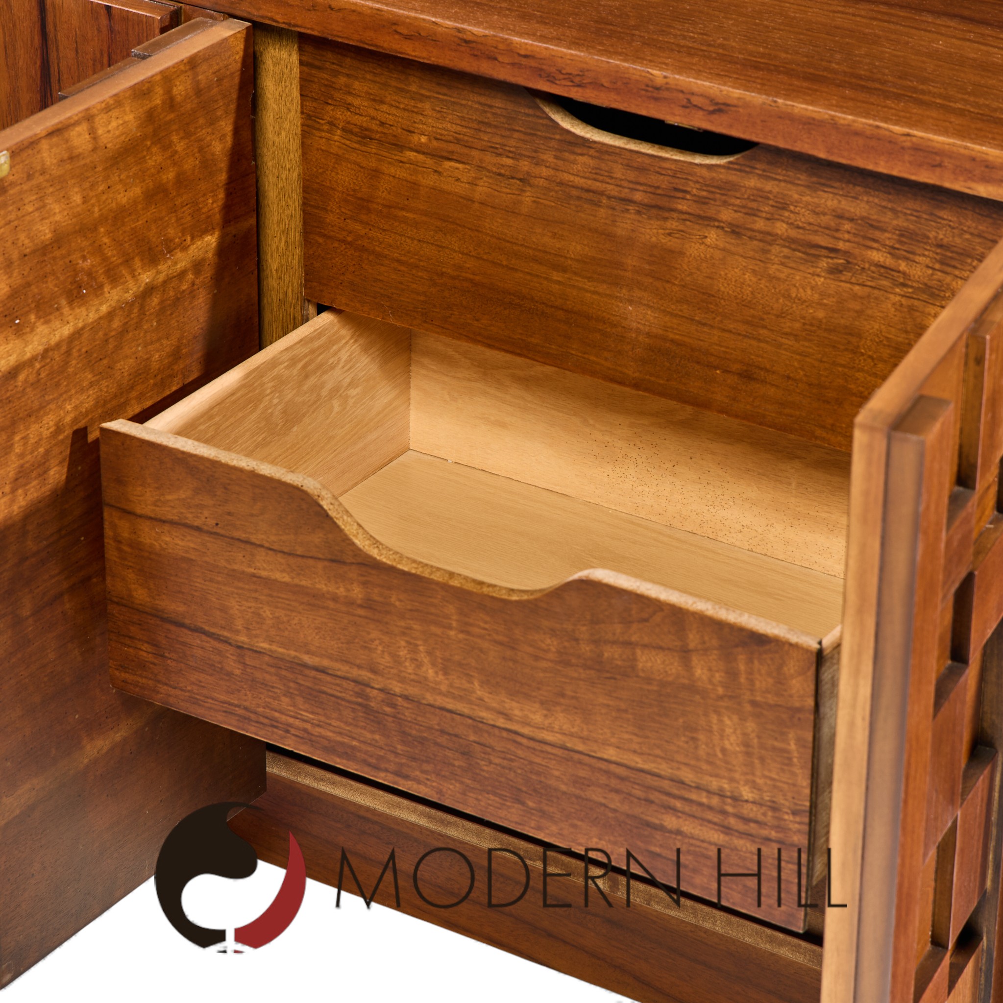 Lane Staccato Mid Century Brutalist Walnut Lowboy Dresser