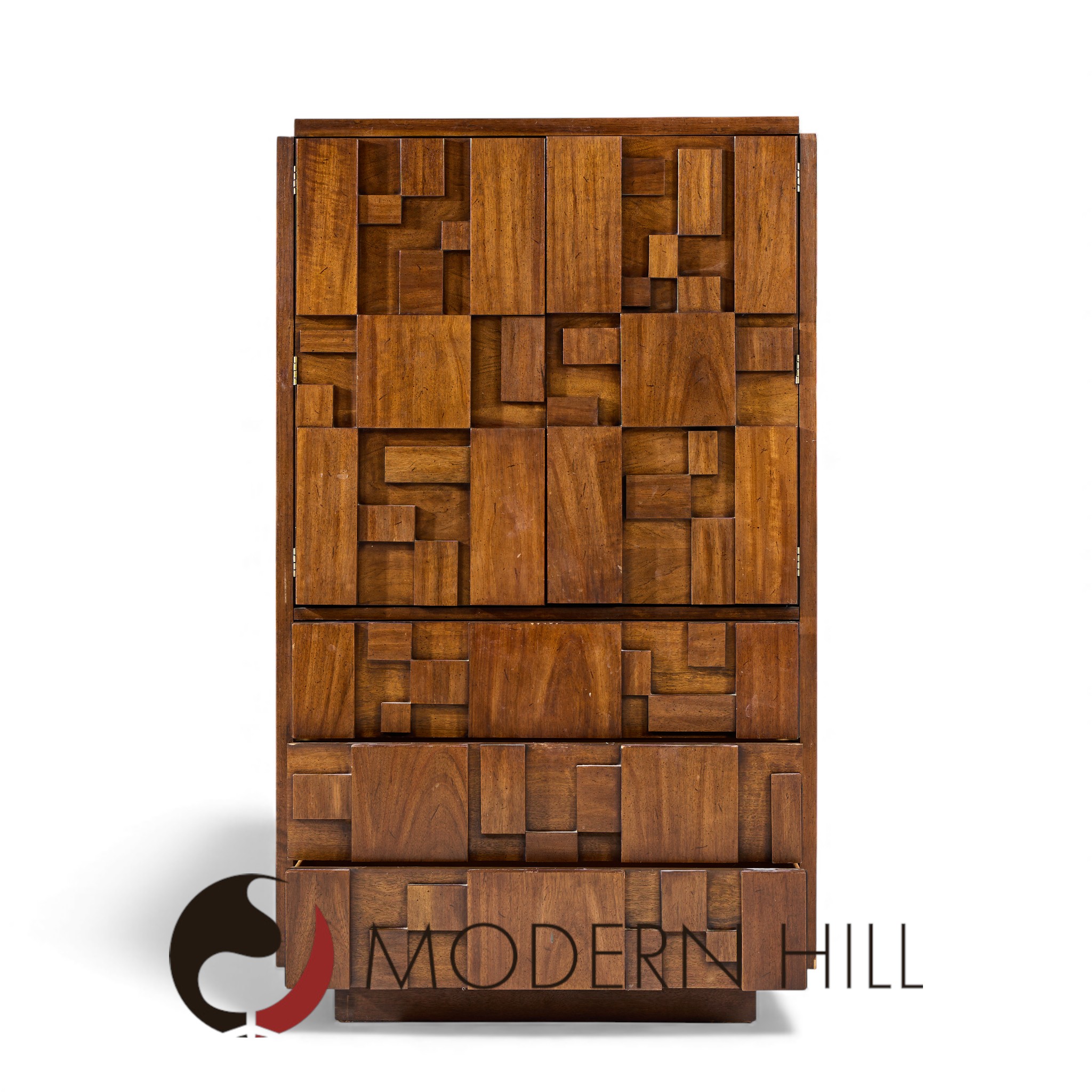Lane Staccato Mid Century Brutalist Walnut Armoire