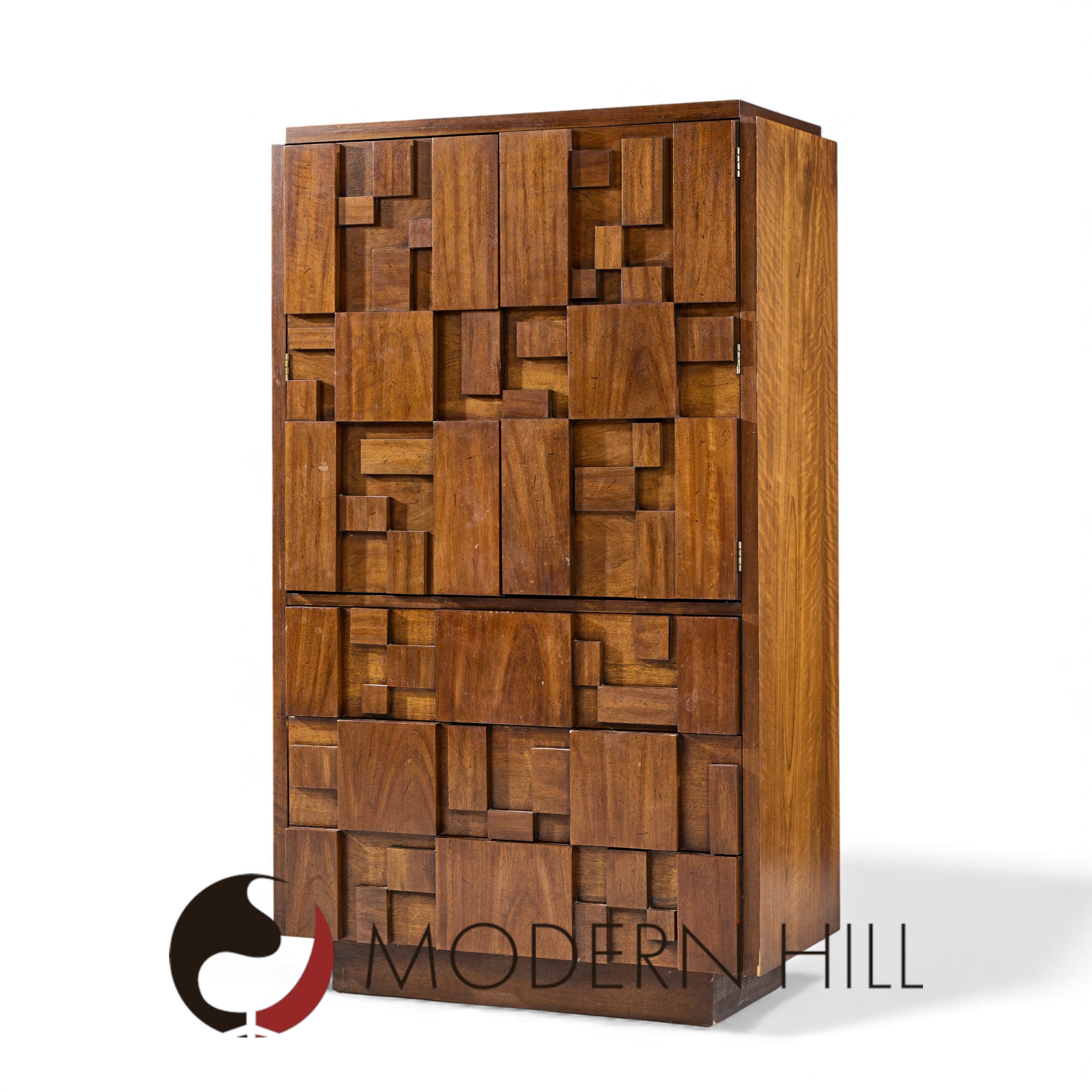 Lane Staccato Mid Century Brutalist Walnut Armoire