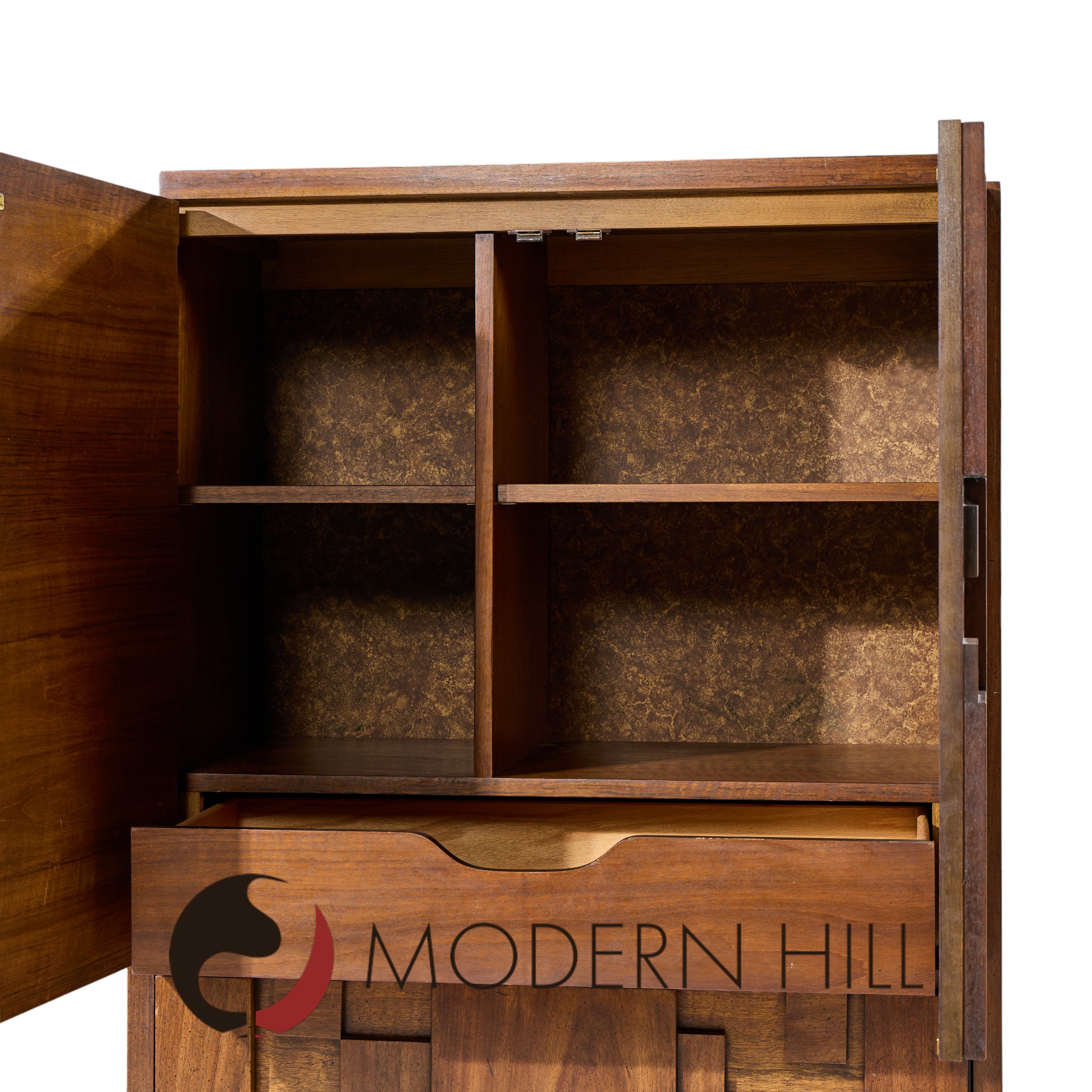 Lane Staccato Mid Century Brutalist Walnut Armoire