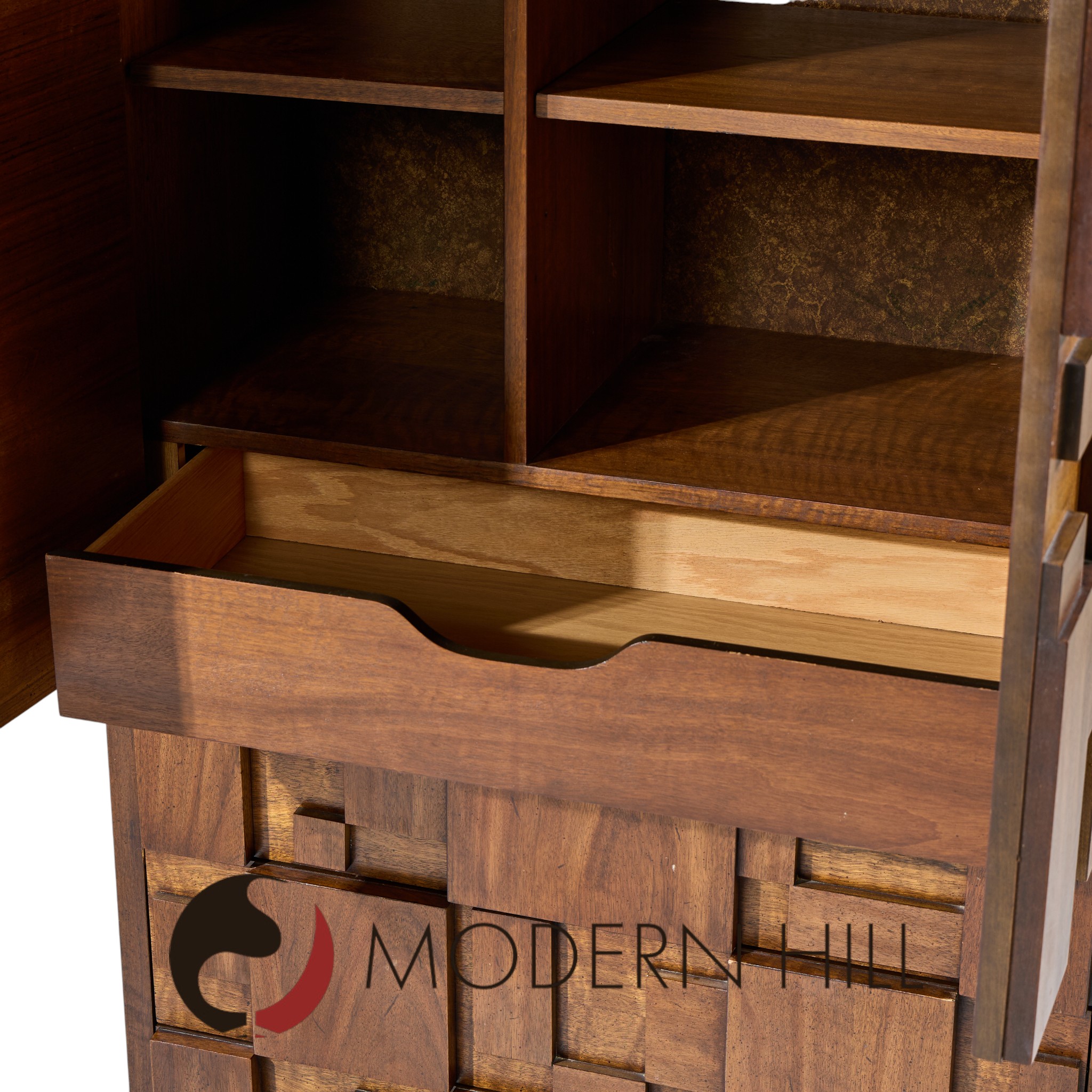 Lane Staccato Mid Century Brutalist Walnut Armoire