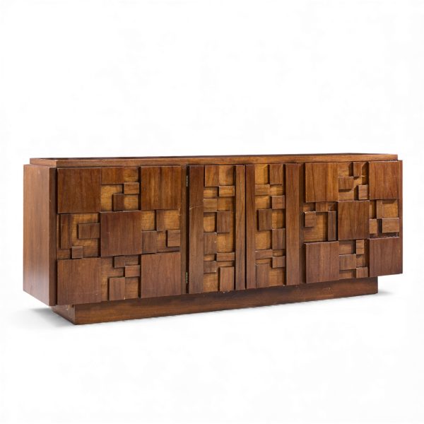 Lane Staccato Mid Century Brutalist Walnut Lowboy Dresser