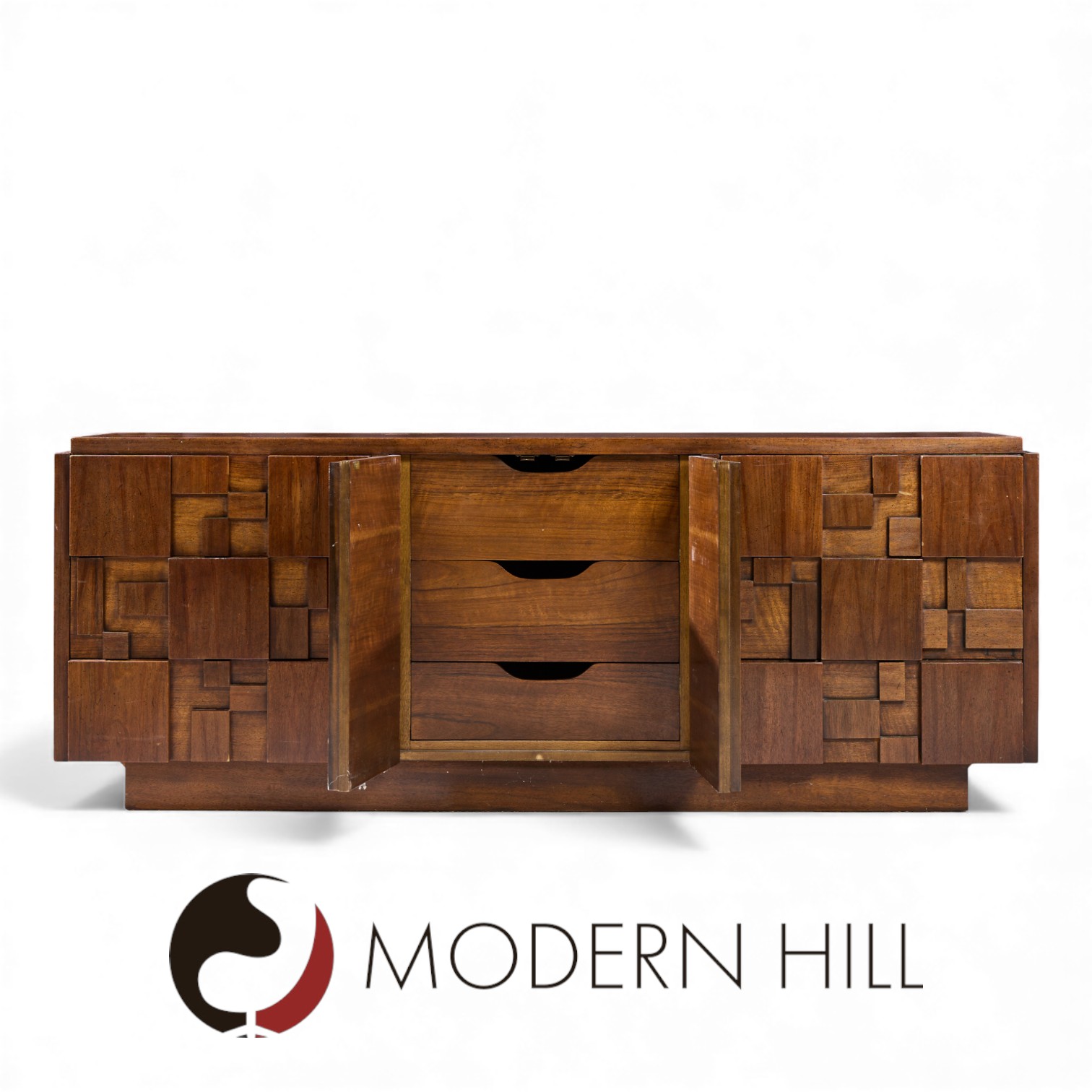 Lane Staccato Mid Century Brutalist Walnut Lowboy Dresser