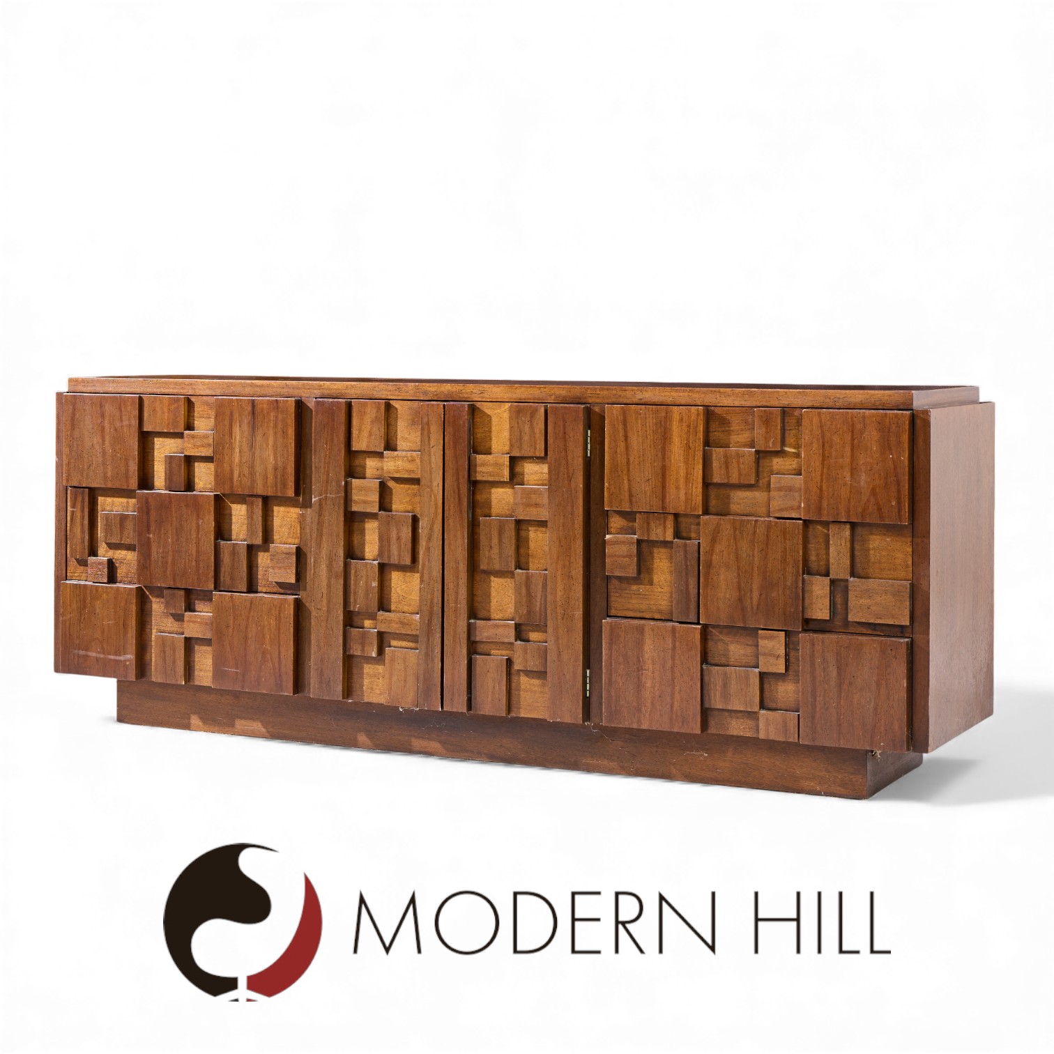 Lane Staccato Mid Century Brutalist Walnut Lowboy Dresser