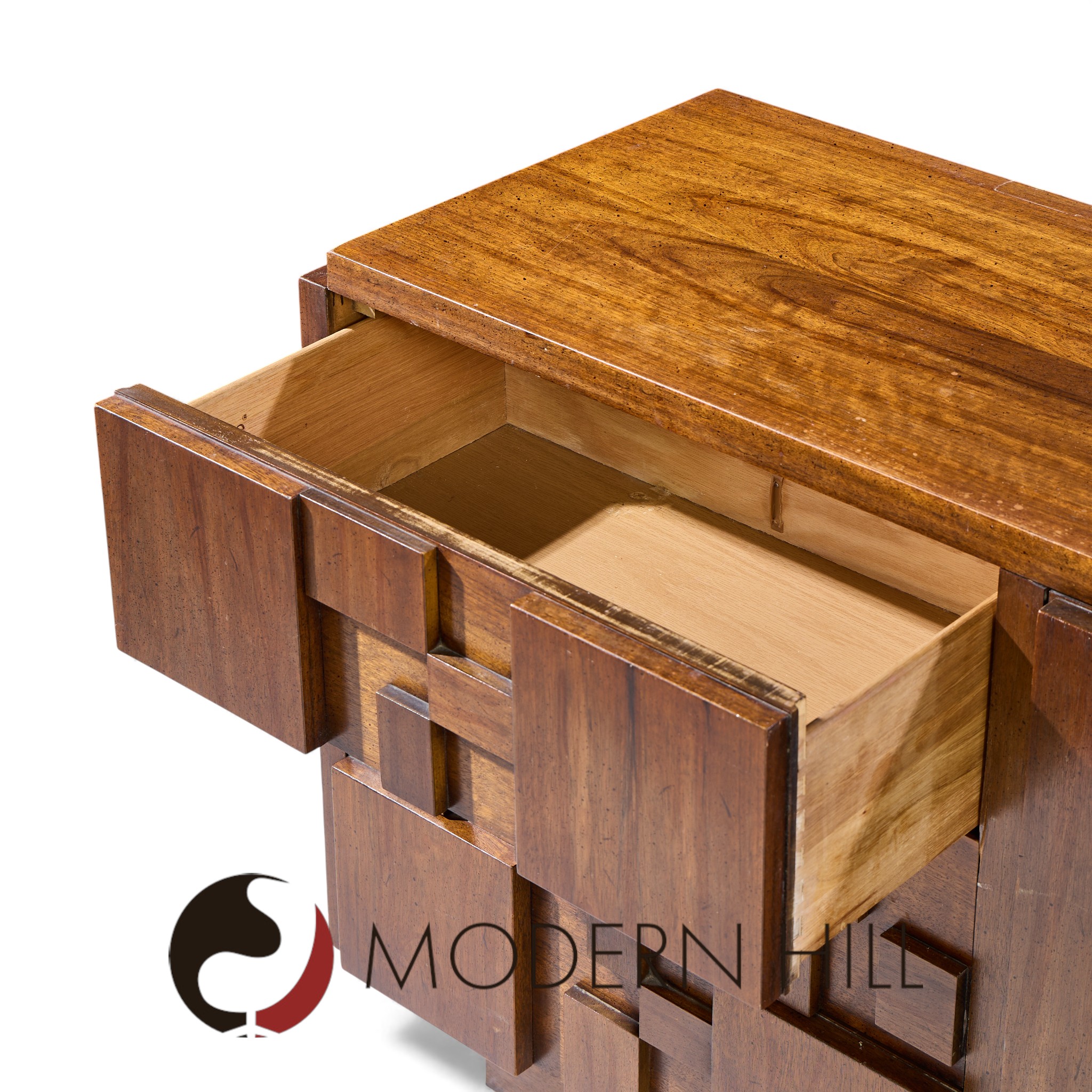 Lane Staccato Mid Century Brutalist Walnut Lowboy Dresser