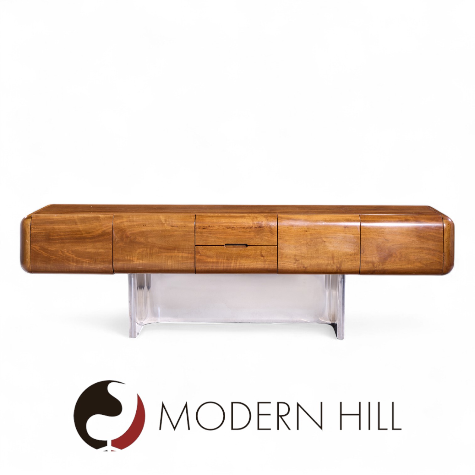 M.f. Harty for Stow Davis Tomorrow Mid Century Walnut and Chrome Floating Credenza