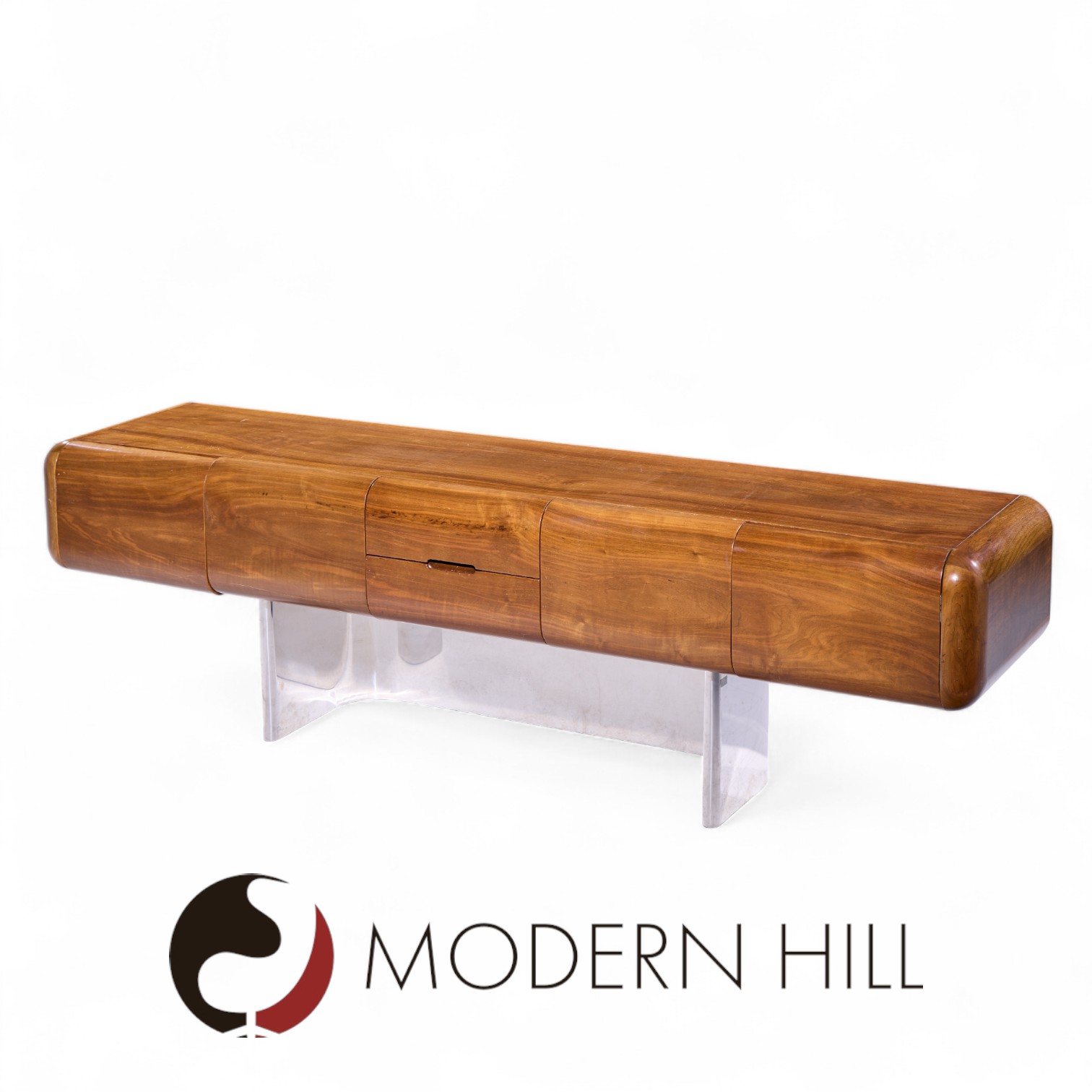 M.f. Harty for Stow Davis Tomorrow Mid Century Walnut and Chrome Floating Credenza