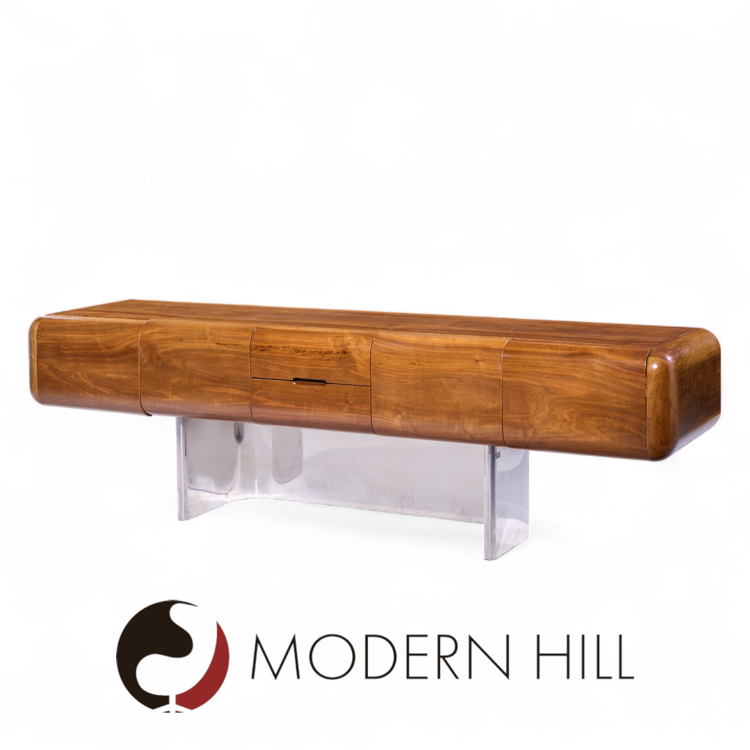 M.f. Harty for Stow Davis Tomorrow Mid Century Walnut and Chrome Floating Credenza