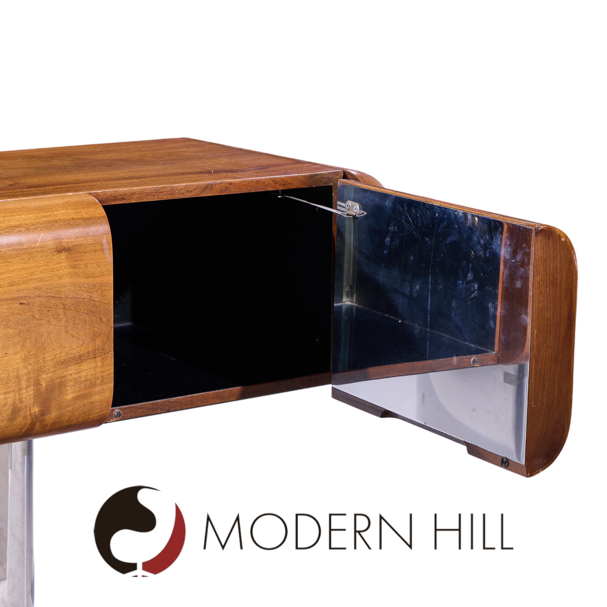 M.f. Harty for Stow Davis Tomorrow Mid Century Walnut and Chrome Floating Credenza