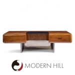 M.f. Harty for Stow and Davis Mid Century Walnut, Chrome and Glass Executive Desk