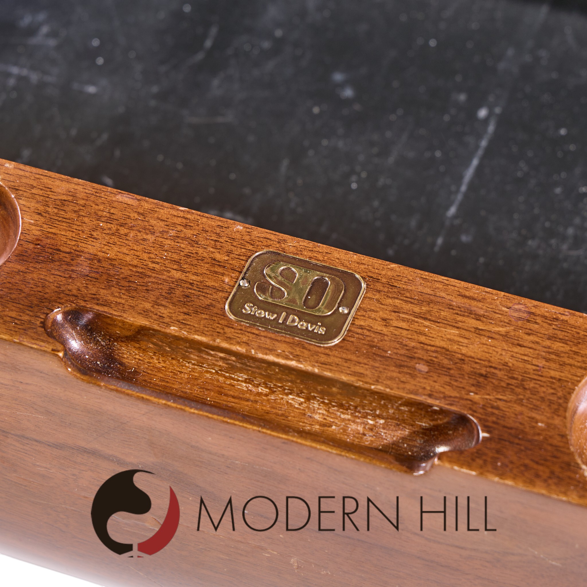 M.f. Harty for Stow and Davis Mid Century Walnut, Chrome and Glass Executive Desk