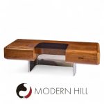 M.f. Harty for Stow and Davis Mid Century Walnut, Chrome and Glass Executive Desk