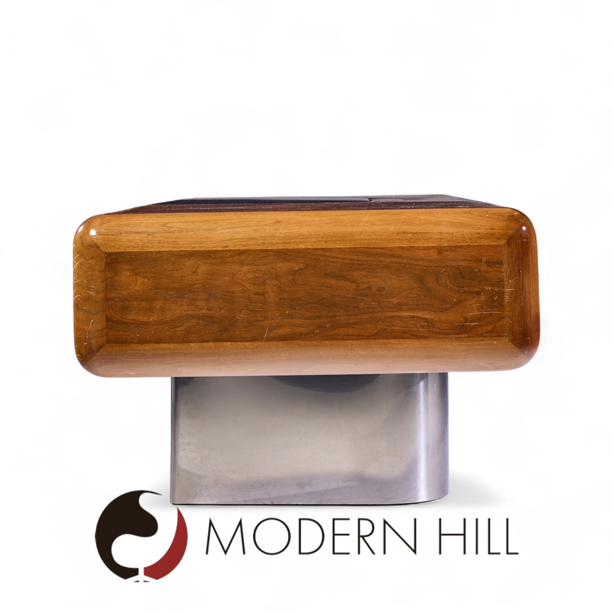 M.f. Harty for Stow and Davis Mid Century Walnut, Chrome and Glass Executive Desk