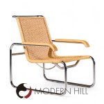 Marcel Breuer for Thonet B35 Mid Century Chrome and Rattan Lounge Chairs - Pair