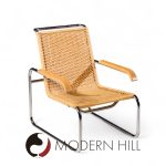 Marcel Breuer for Thonet B35 Mid Century Chrome and Rattan Lounge Chairs - Pair