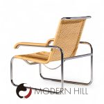Marcel Breuer for Thonet B35 Mid Century Chrome and Rattan Lounge Chairs - Pair