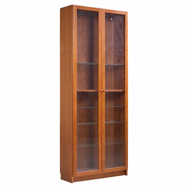 mid century danish teak glass door display cabinet