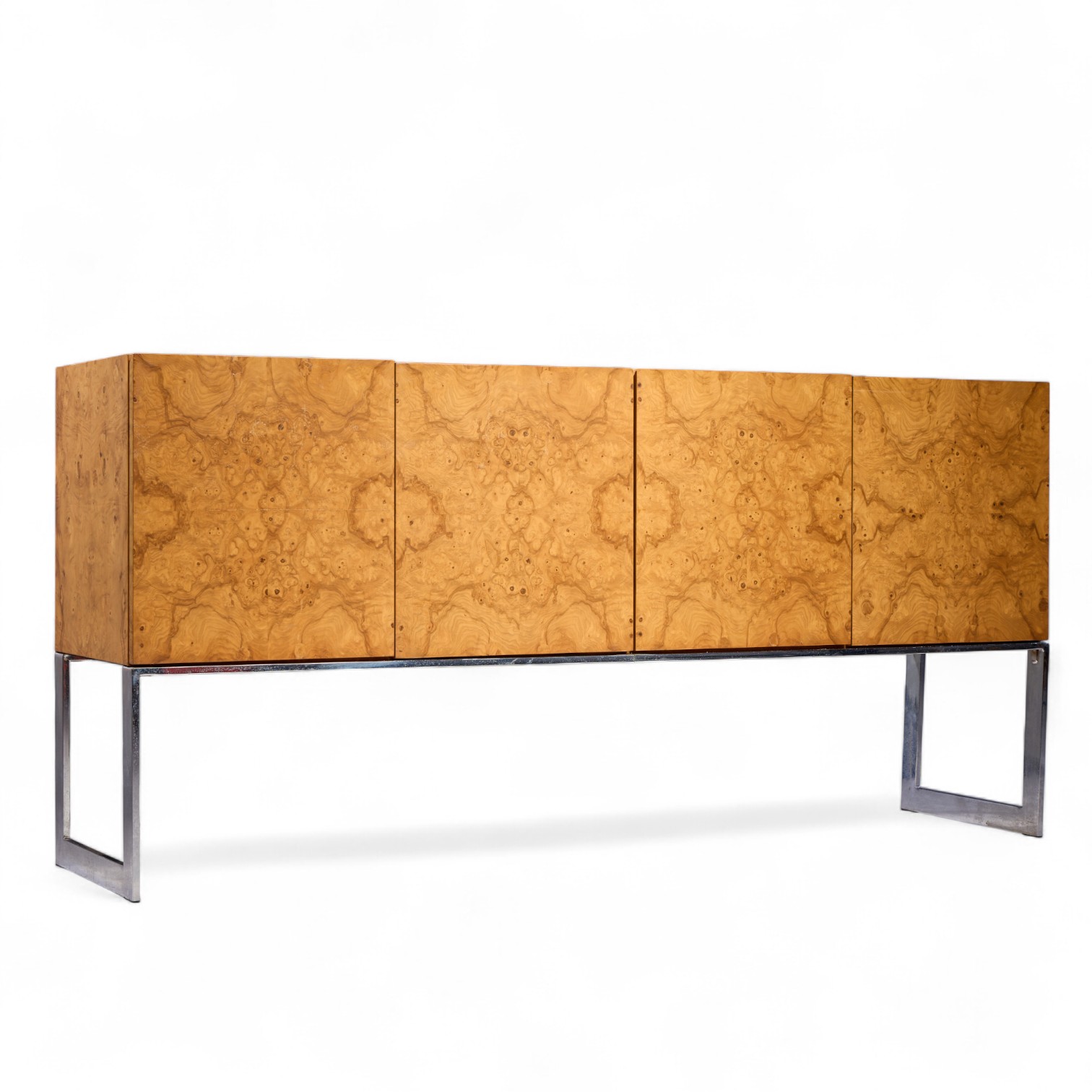 Milo Baughman for Thayer Coggin Mid Century Burlwood and Chrome Credenza