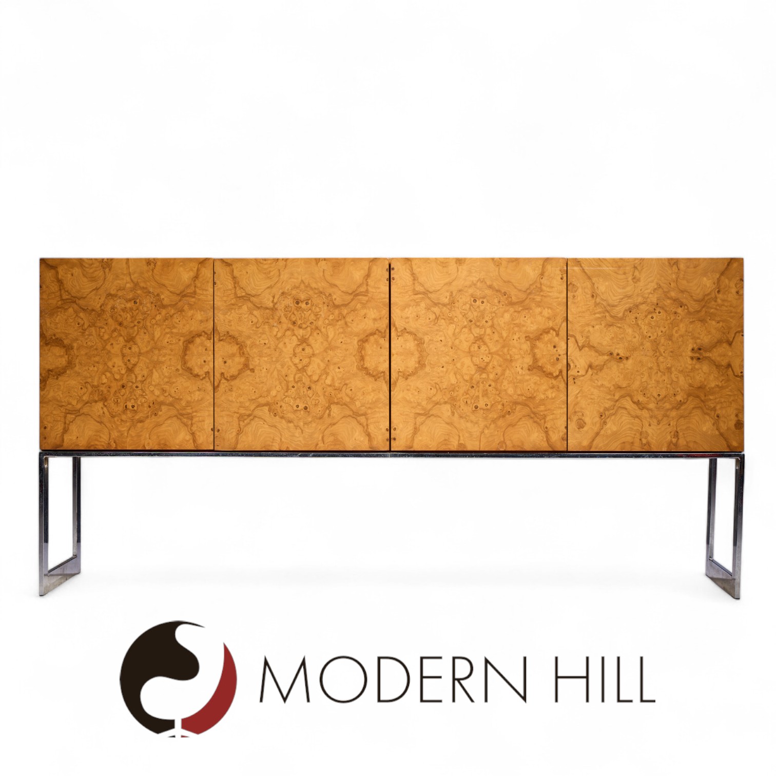 Milo Baughman for Thayer Coggin Mid Century Burlwood and Chrome Credenza