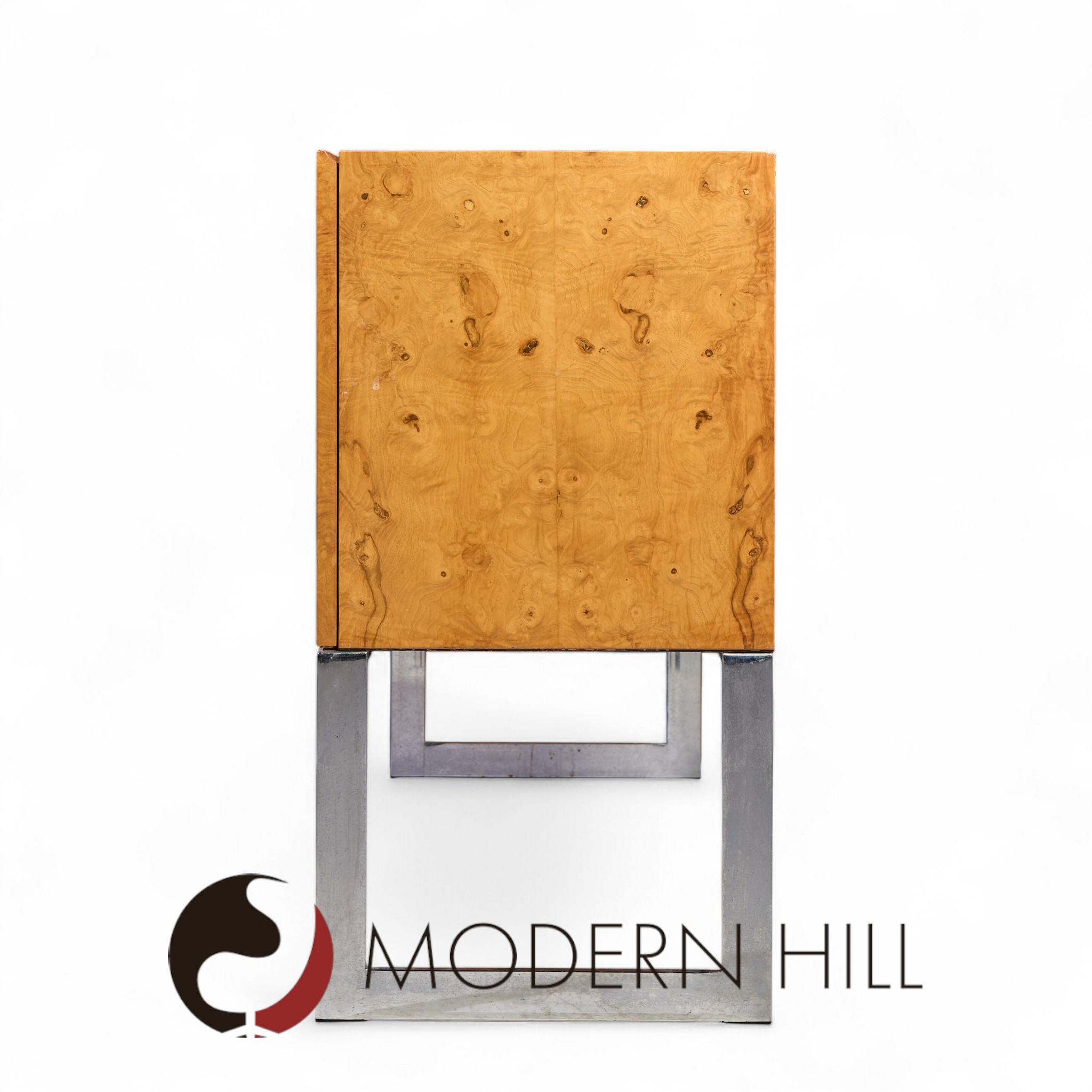 Milo Baughman for Thayer Coggin Mid Century Burlwood and Chrome Credenza