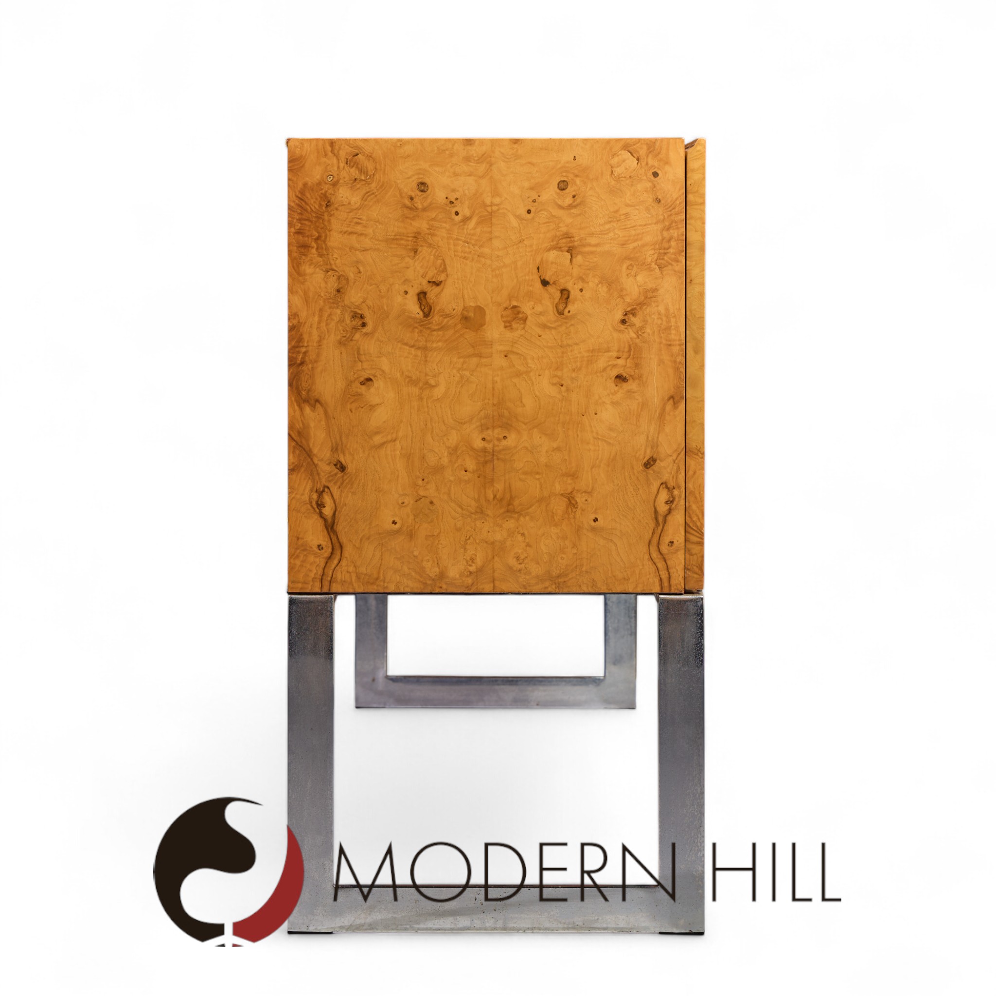 Milo Baughman for Thayer Coggin Mid Century Burlwood and Chrome Credenza