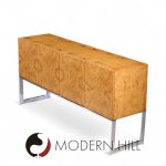 Milo Baughman for Thayer Coggin Mid Century Burlwood and Chrome Credenza