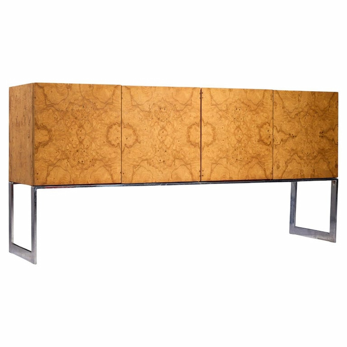 Milo Baughman for Thayer Coggin Mid Century Burlwood and Chrome Credenza