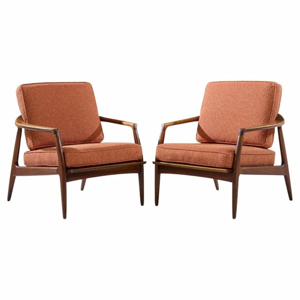 Milo Baughman for Thayer Coggin Mid Century Walnut Lounge Chairs - Pair