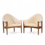 Milo Baughman for Thayer Coggin Mid Century Walnut Tufted Lounge Chairs - Pair