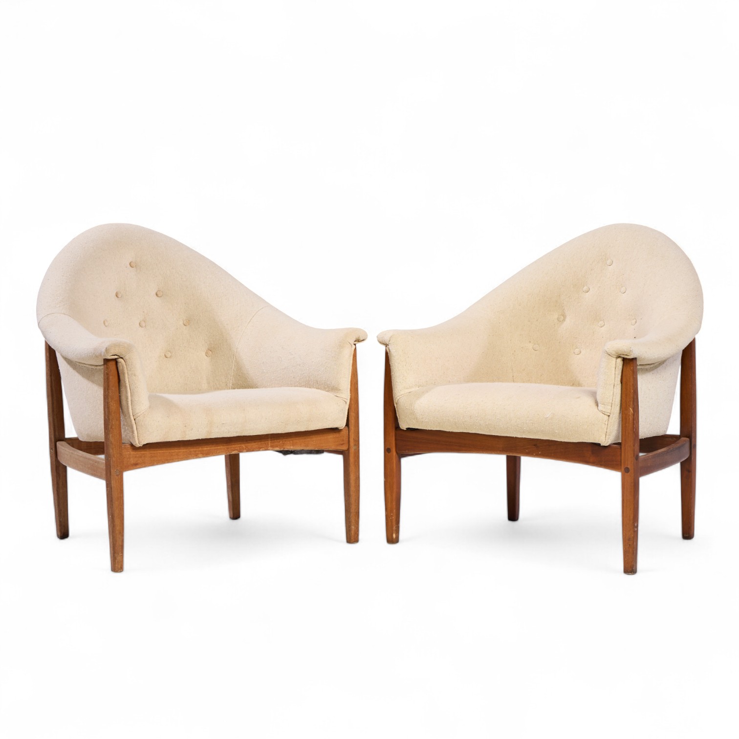 Milo Baughman for Thayer Coggin Mid Century Walnut Tufted Lounge Chairs - Pair