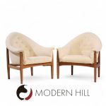 Milo Baughman for Thayer Coggin Mid Century Walnut Tufted Lounge Chairs - Pair