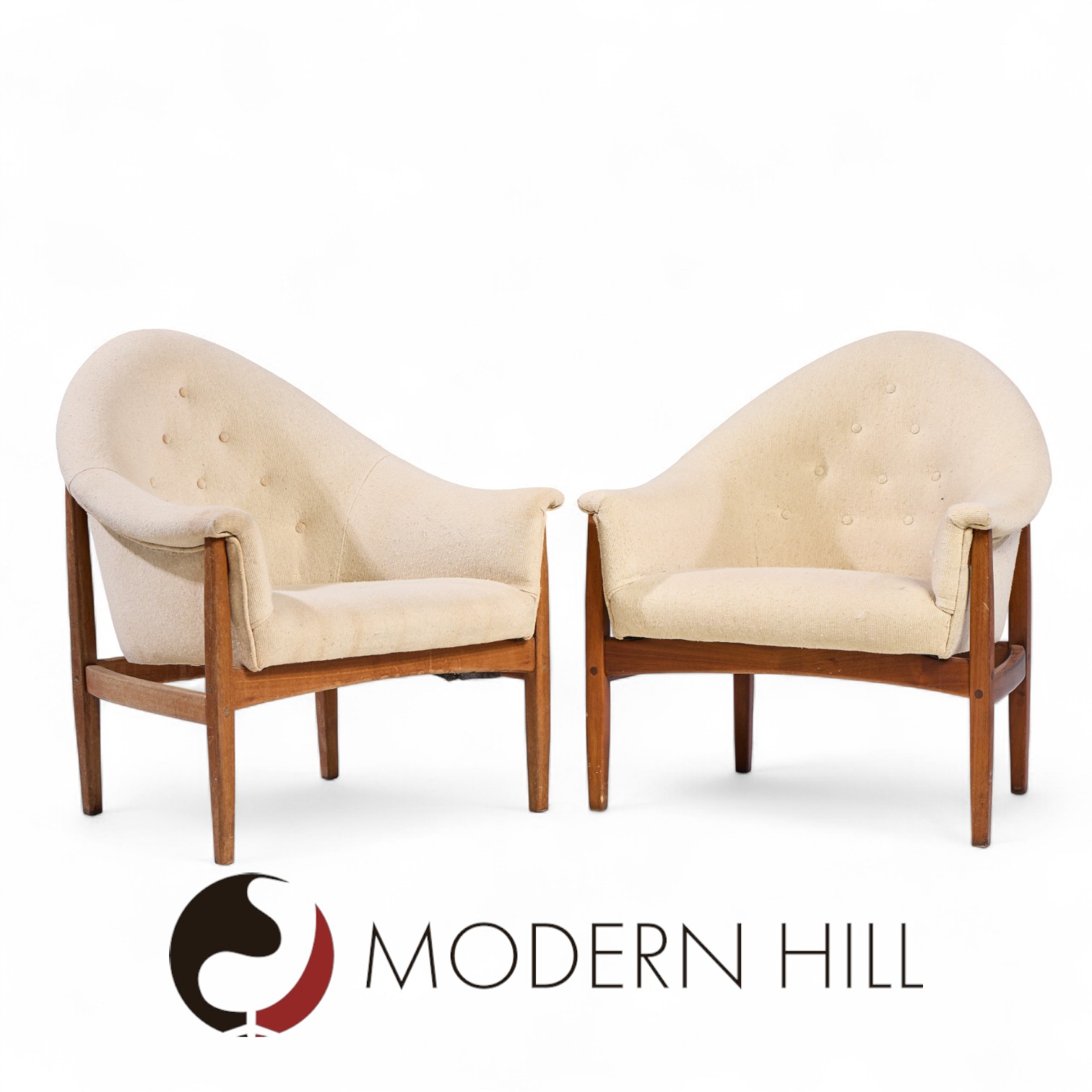 Milo Baughman for Thayer Coggin Mid Century Walnut Tufted Lounge Chairs - Pair