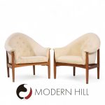 Milo Baughman for Thayer Coggin Mid Century Walnut Tufted Lounge Chairs - Pair