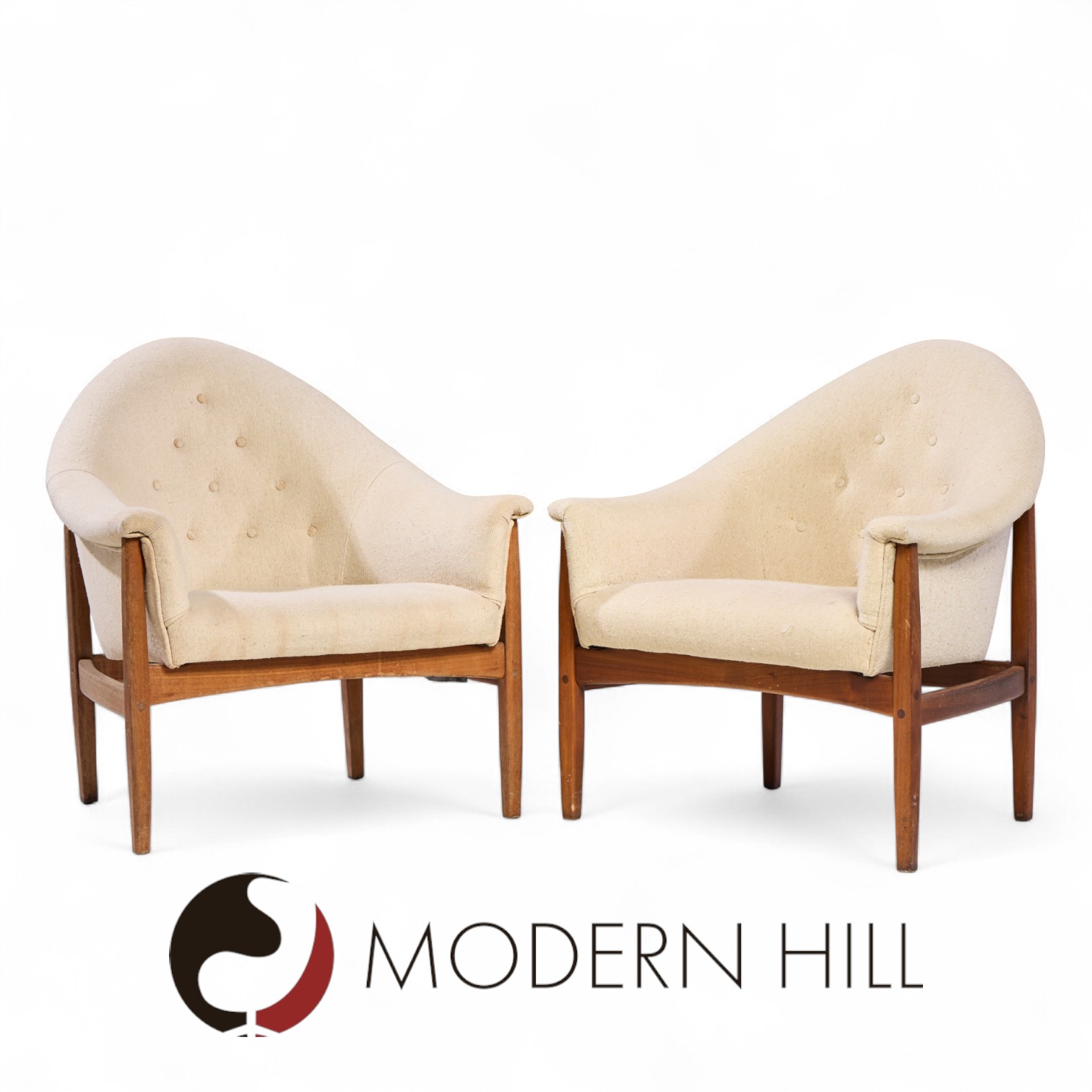 Milo Baughman for Thayer Coggin Mid Century Walnut Tufted Lounge Chairs - Pair