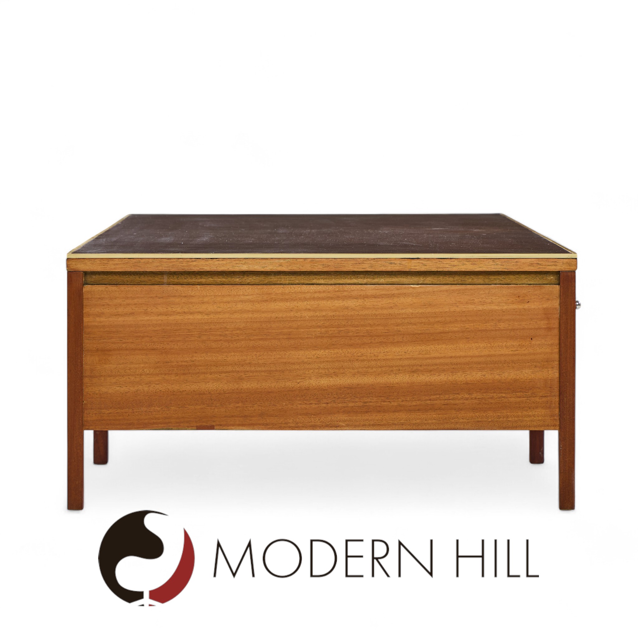 Paul Mccobb for Calvin Mid Century Leather, Brass and Mahogany Coffee Table
