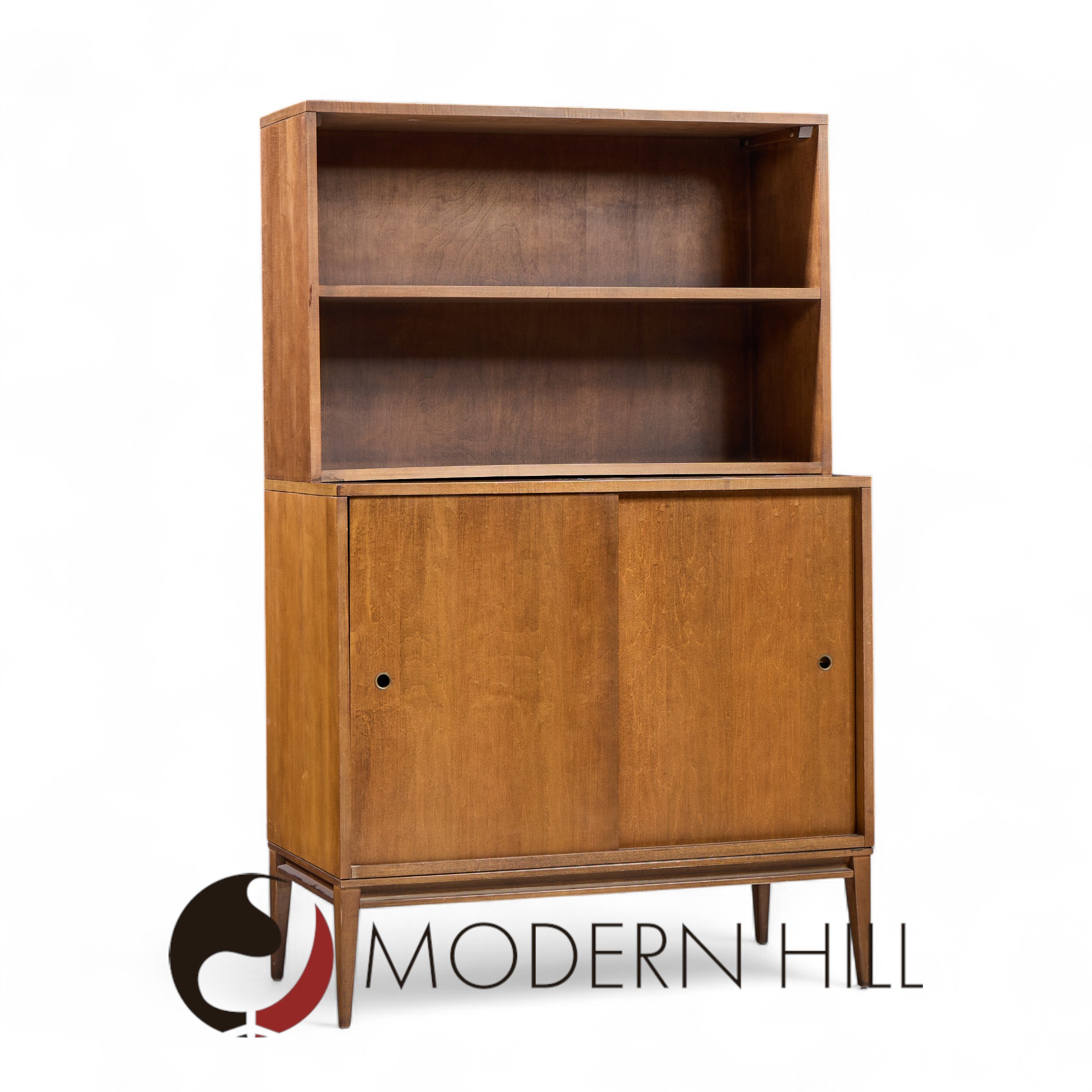 Paul Mccobb for Planner Group Mid Century Sliding Door Cabinet with Hutch - Pair