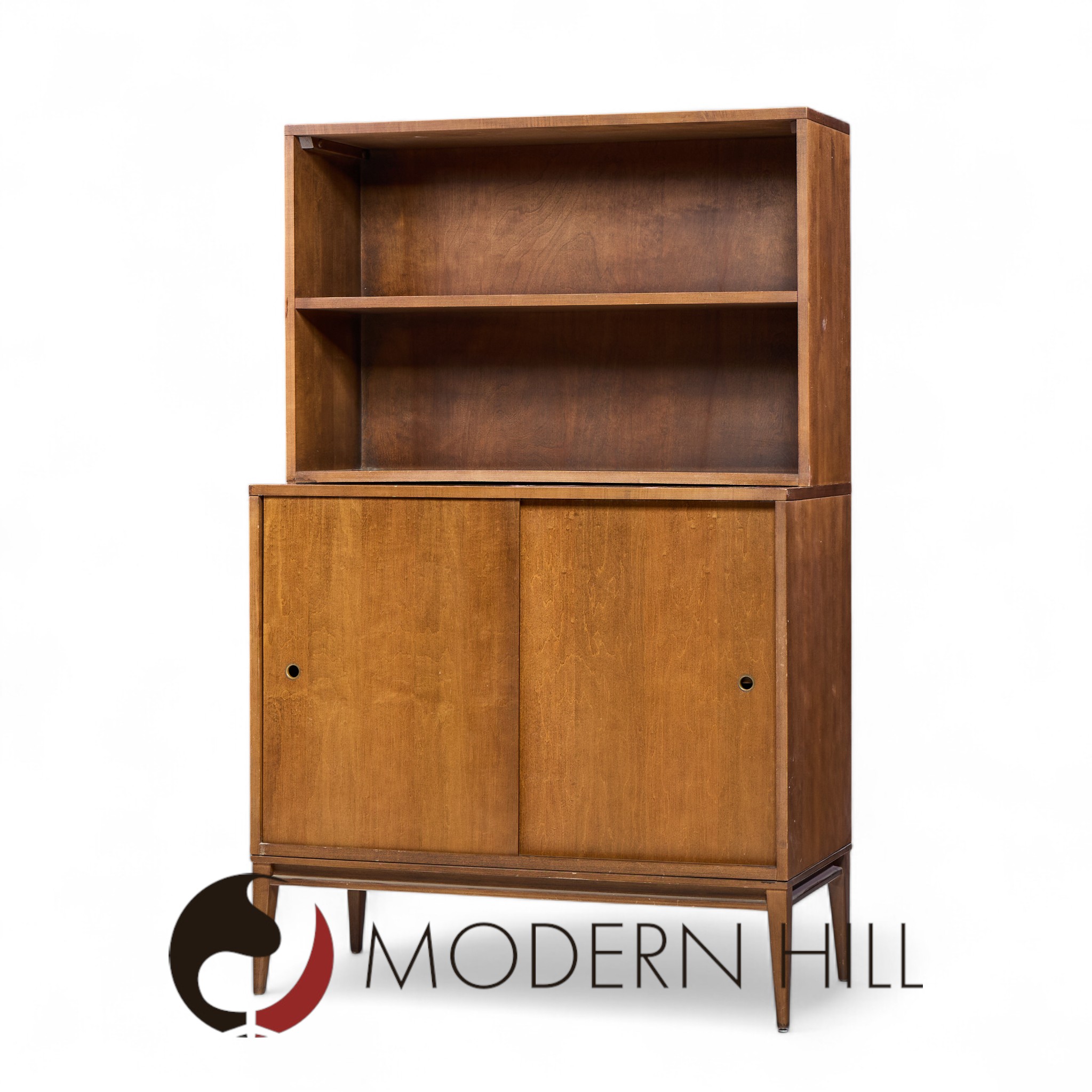 Paul Mccobb for Planner Group Mid Century Sliding Door Cabinet with Hutch - Pair