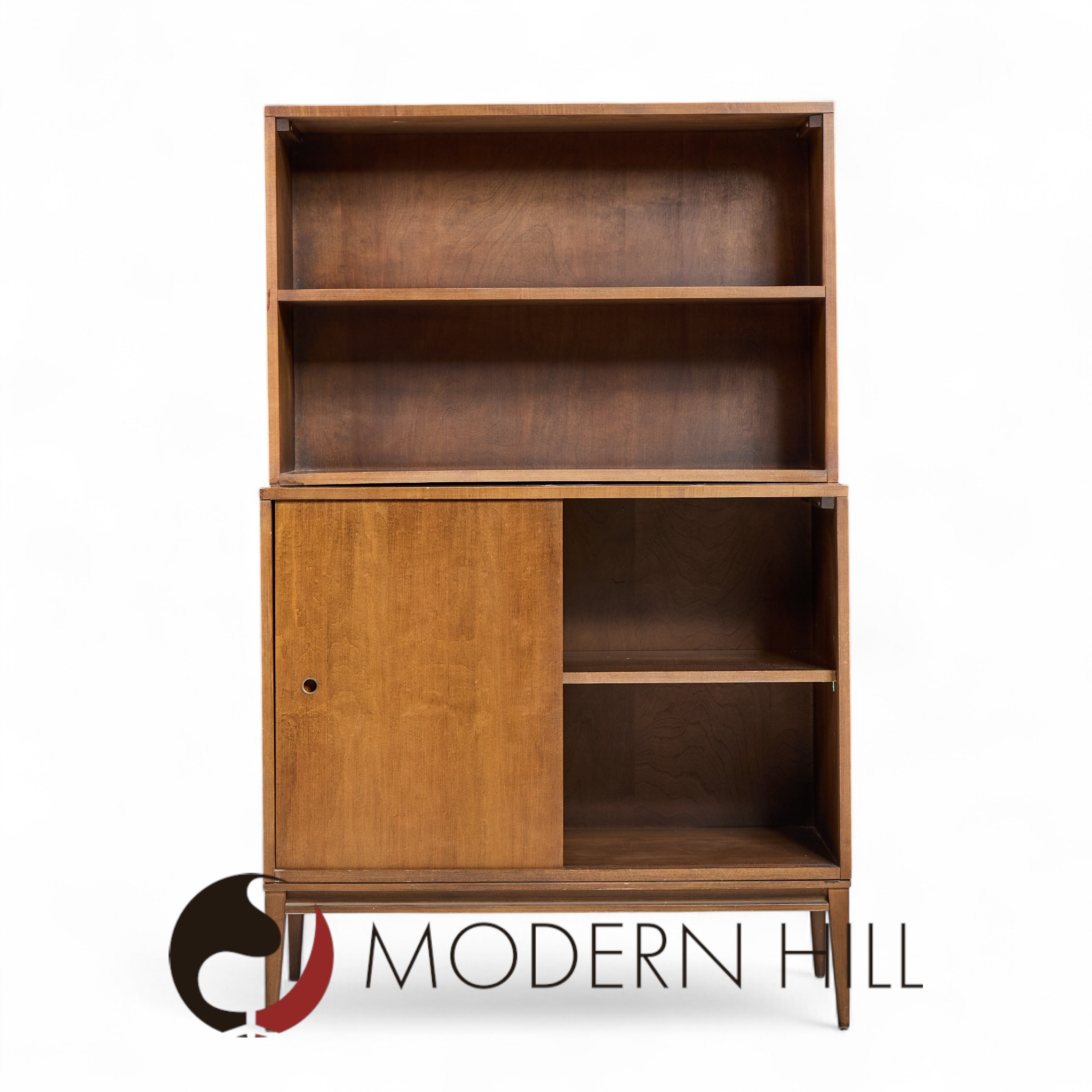 Paul Mccobb for Planner Group Mid Century Sliding Door Cabinet with Hutch - Pair