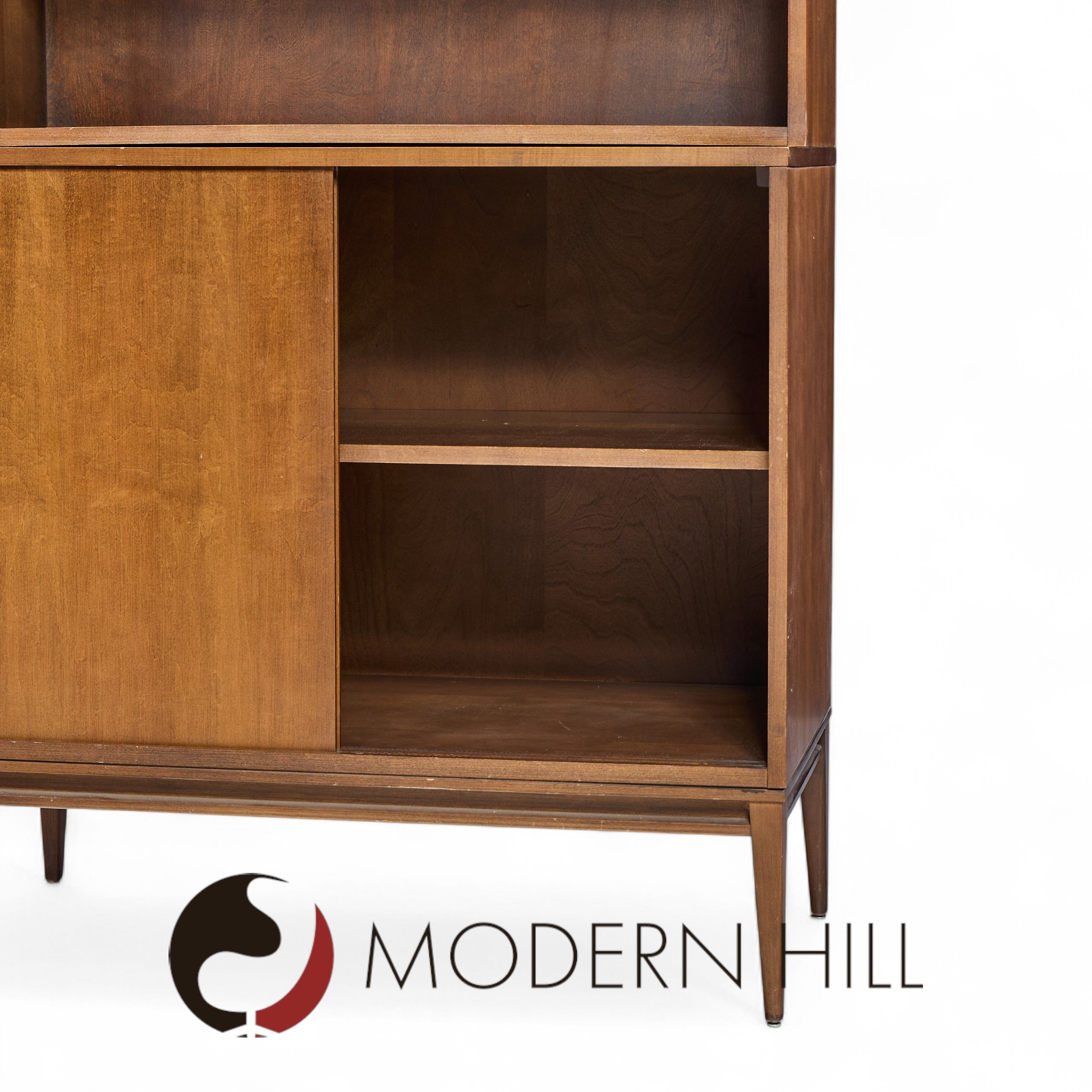 Paul Mccobb for Planner Group Mid Century Sliding Door Cabinet with Hutch - Pair