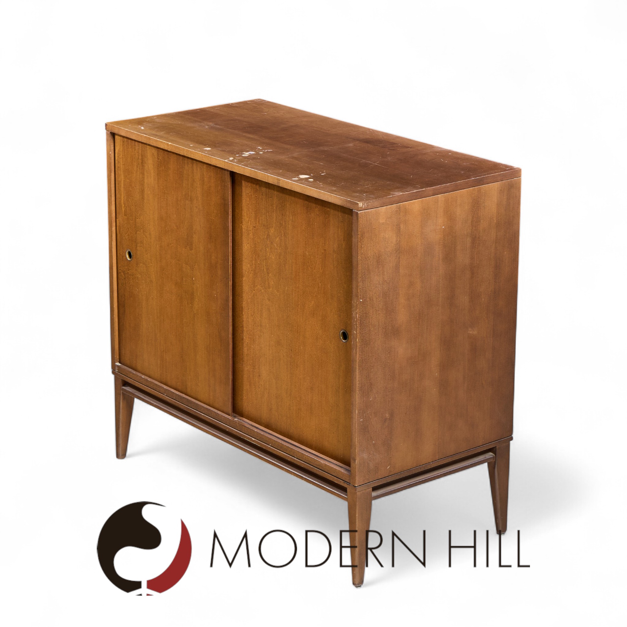 Paul Mccobb for Planner Group Mid Century Sliding Door Cabinet with Hutch - Pair