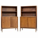 Paul Mccobb for Planner Group Mid Century Sliding Door Cabinet with Hutch - Pair