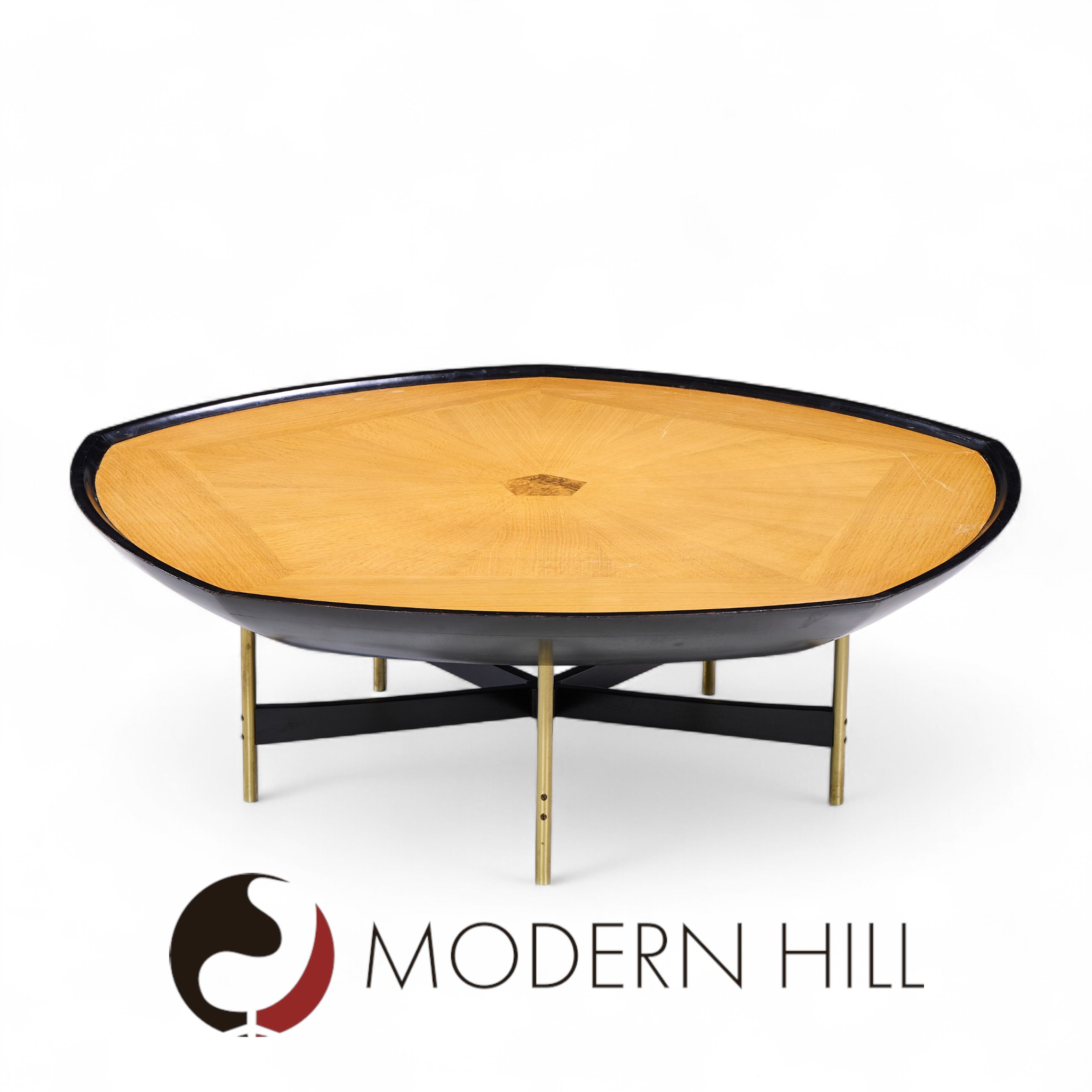 Paul Tuttle and Winsor White for Baker Furniture Transition Collection Oak and Brass Coffee Table