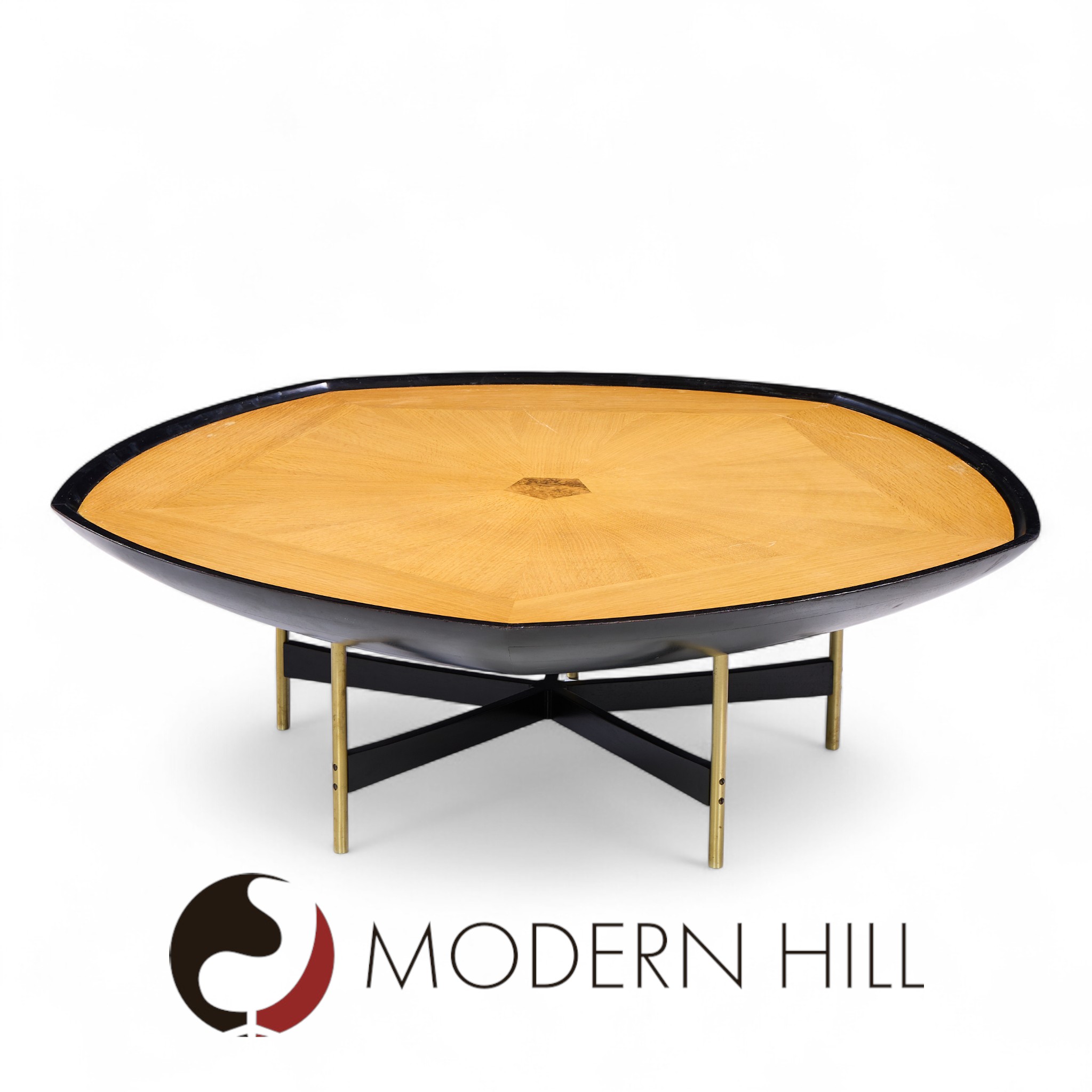 Paul Tuttle and Winsor White for Baker Furniture Transition Collection Oak and Brass Coffee Table