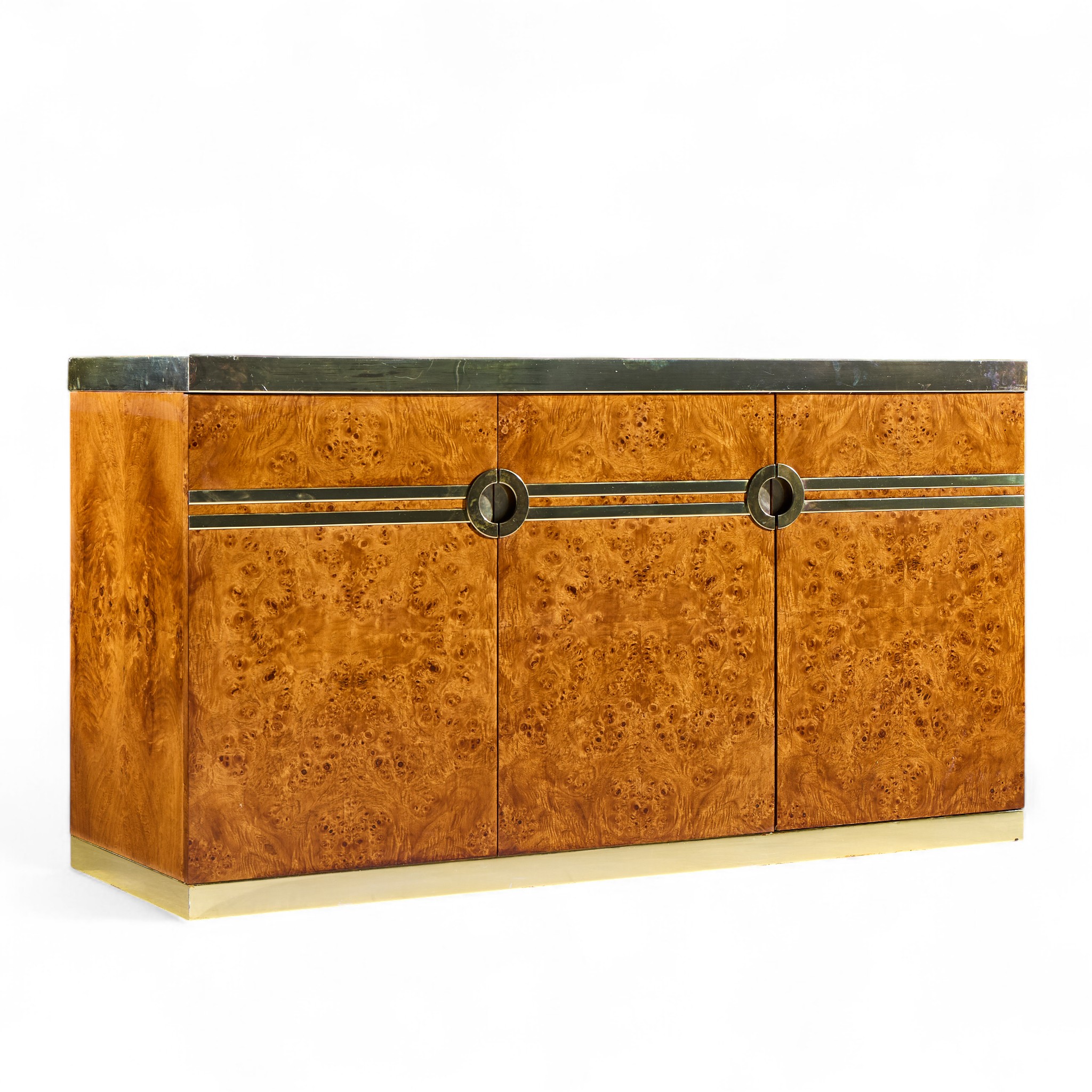 Pierre Cardin Mid Century Burlwood and Brass Credenza