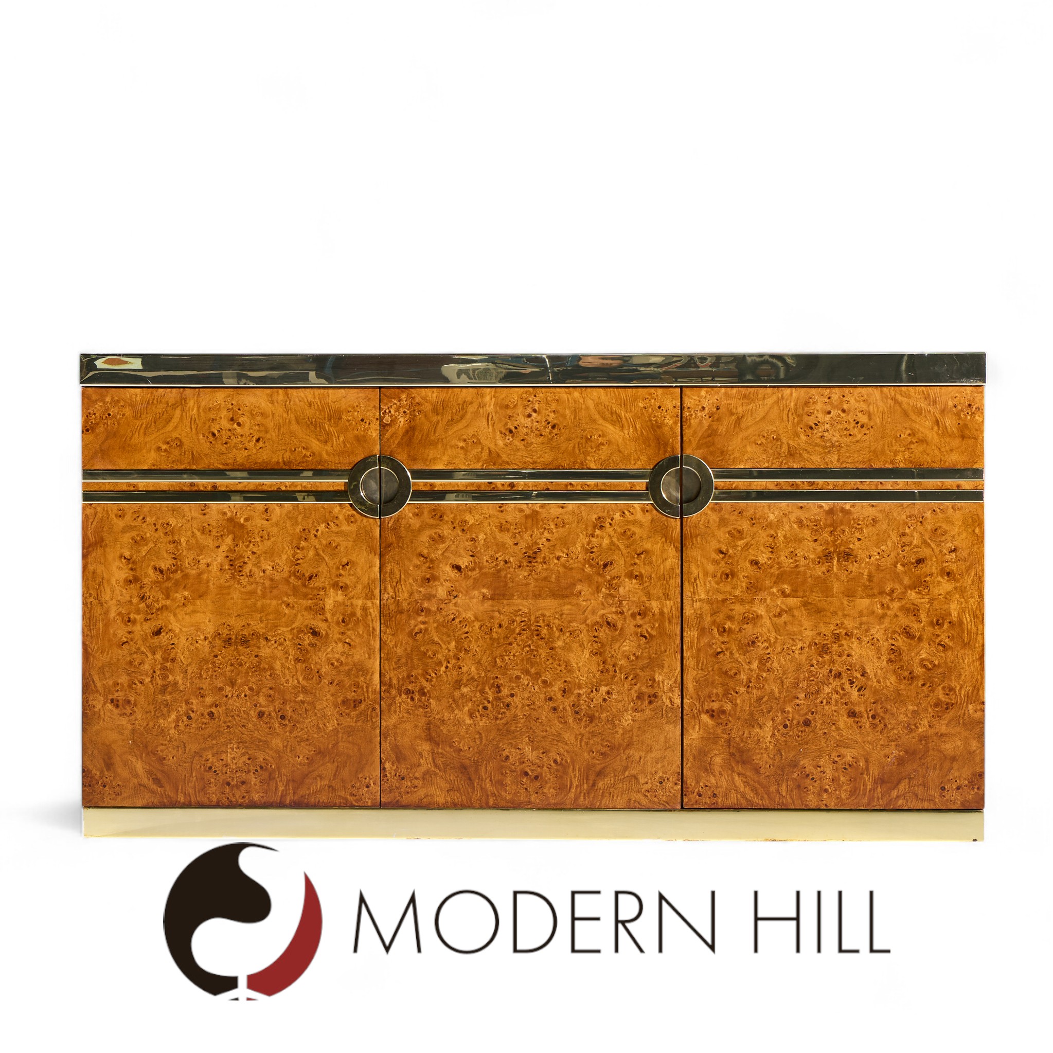 Pierre Cardin Mid Century Burlwood and Brass Credenza