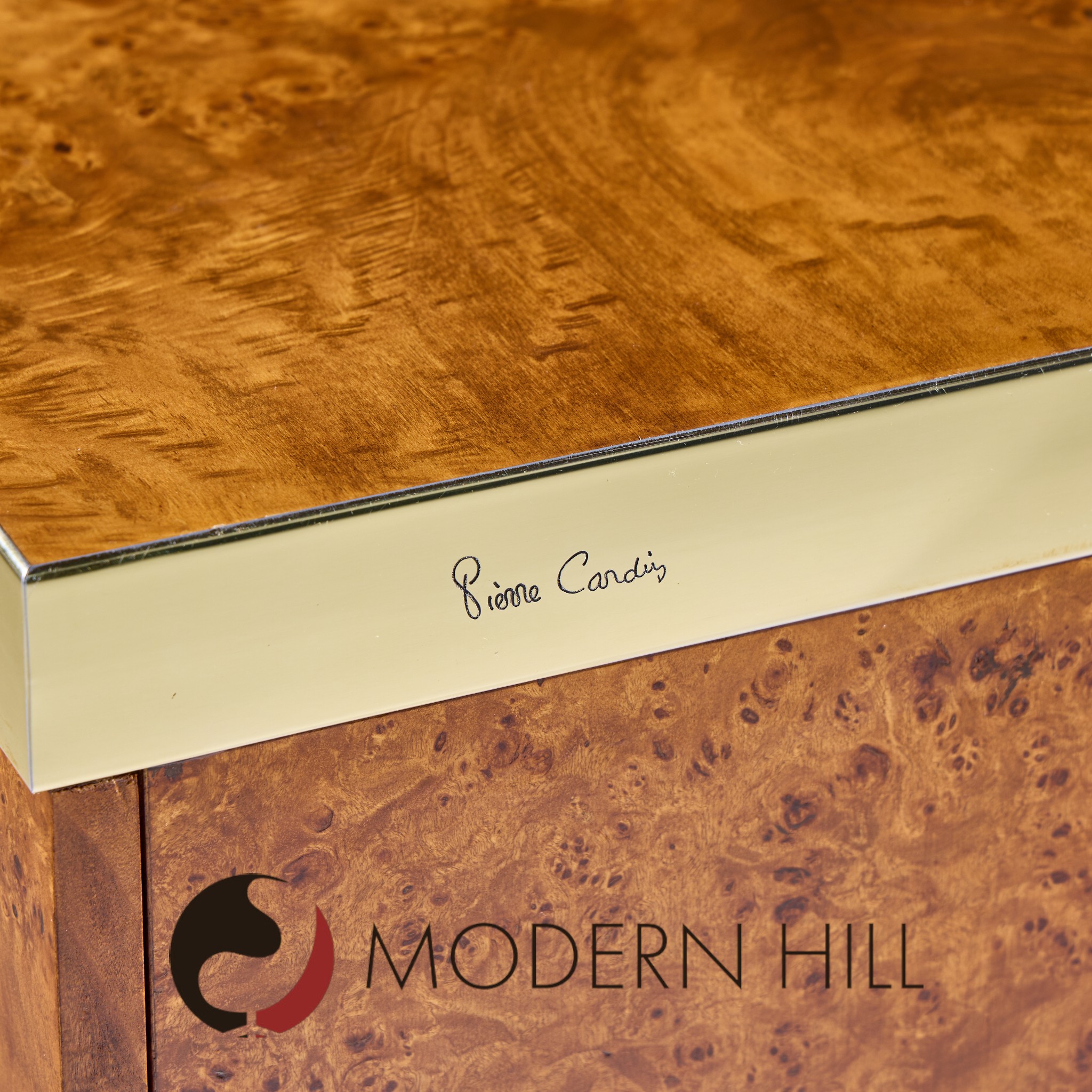 Pierre Cardin Mid Century Burlwood and Brass Credenza